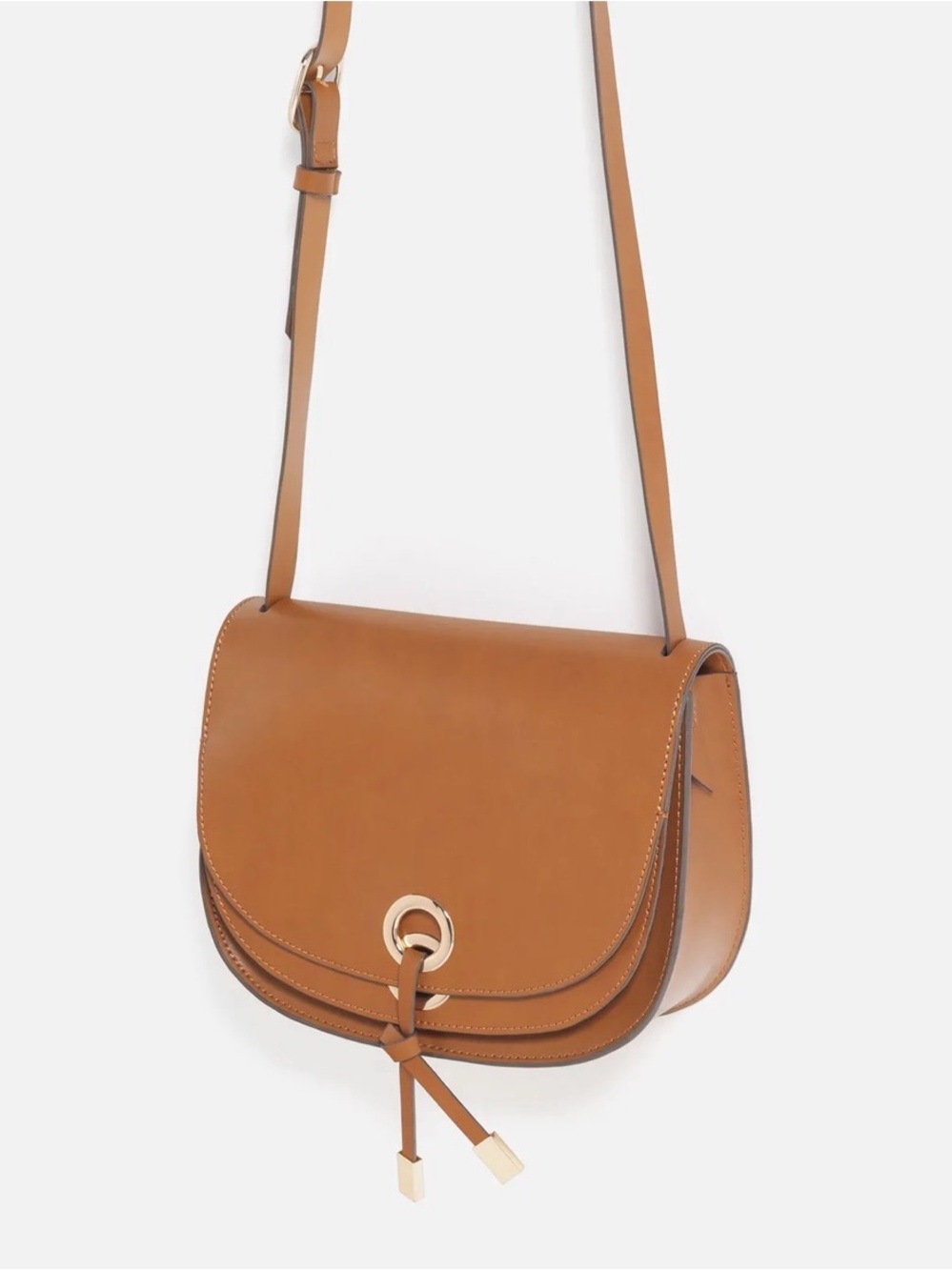 Persaman New York Khloe Leather Crossbody Saddle Bag Cognac Brown Made in Italy